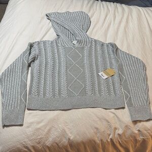 Gray Silver Knit Hooded Sweater